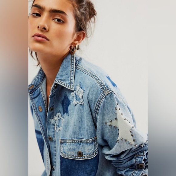NWT Free People One Teaspoon Everyday Denim Classic Star Shirt XS Johnny Blue - Picture 4 of 10
